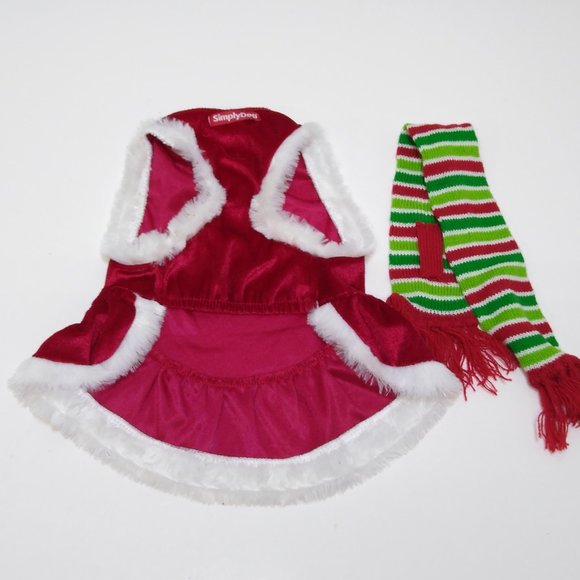 Simple Dog Small Christmas Outfits Puffer Hoodie Snowflake Skirt Scarfs - Picture 3 of 10